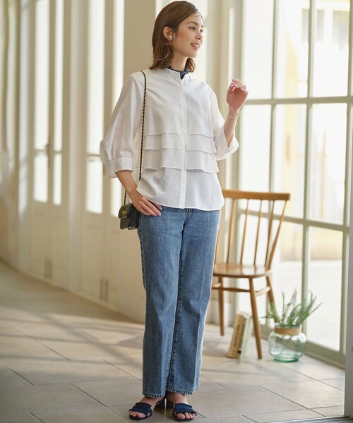 組曲（クミキョク）の「ナイロンレーヨン ティアード半袖ブラウス（シャツ/ブラウス・レディース・アイボリー系/ブルー系1/アイボリー系1・3/2）」の19枚目の写真