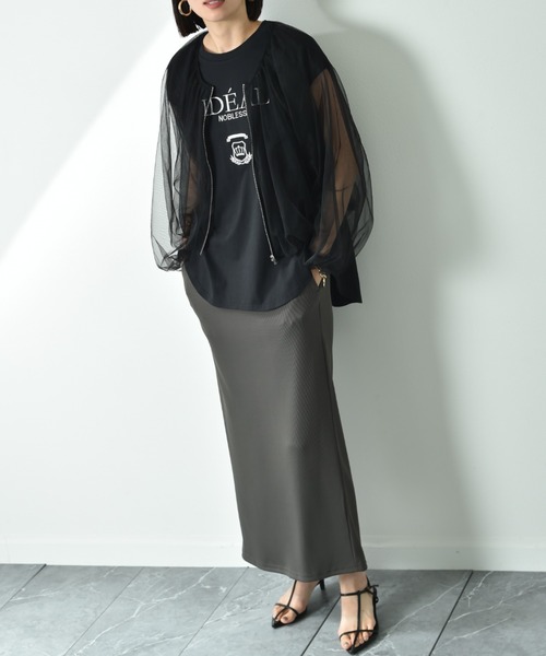 INTERPLANET（インタープラネット）の「ＮＥＷリブカットナロースカート（スカート・レディース・チャコールグレー/ブラック/アイボリー・FREE）」の4枚目の写真