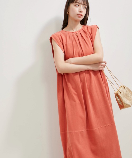 VIS（ビス）の「【洗える】ピグメント加工タックフレアワンピース（ワンピース・レディース・オレンジ系その他/ブラウン系その他/ブルー系その他4・FREE）」の3枚目の写真