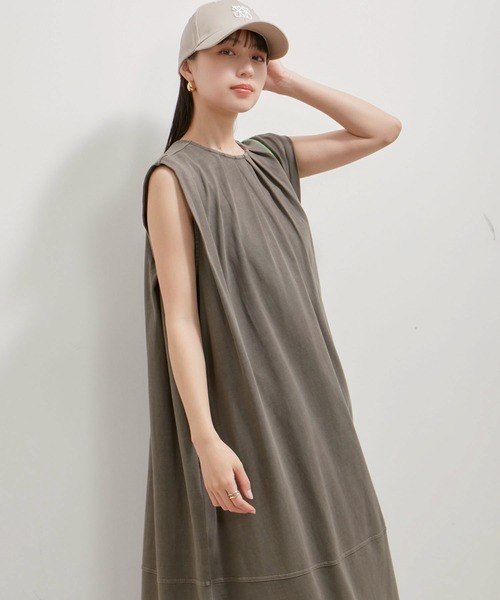 VIS（ビス）の「【洗える】ピグメント加工タックフレアワンピース（ワンピース・レディース・オレンジ系その他/ブラウン系その他/ブルー系その他4・FREE）」の9枚目の写真