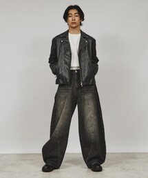 美品✨タケオキクチ ラムレザー ライダースジャケット バイカラー ブラック 羊革 本革】ラムレザーシングルライダース（ブルゾン/ジャンバー） | tk