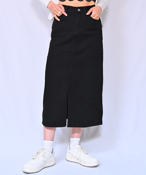 Alite cloth(アリーテクロス)の「フロントスリットデニムロングスカート(デニムスカート・レディース・ブルー/ライトブルー/ブラック/ダークグレー・S/L/M)」の2枚目の写真