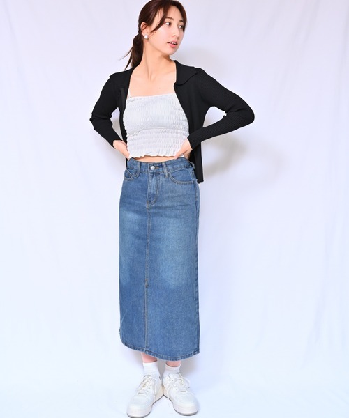 Alite cloth(アリーテクロス)の「フロントスリットデニムロングスカート(デニムスカート・レディース・ブルー/ライトブルー/ブラック/ダークグレー・S/L/M)」の6枚目の写真