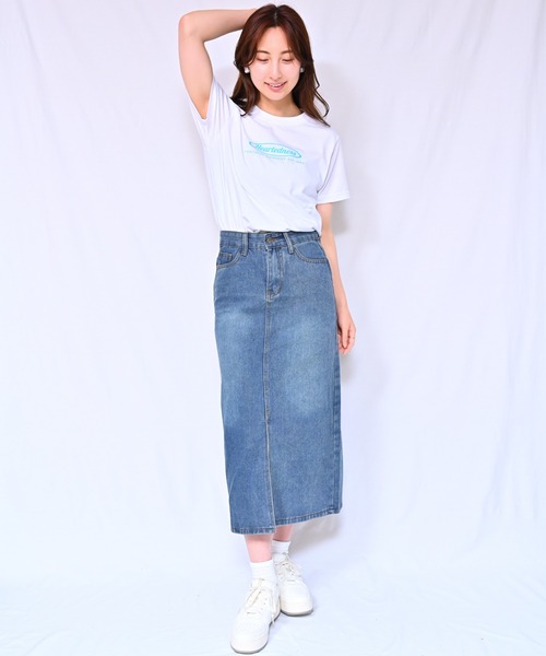 Alite cloth(アリーテクロス)の「フロントスリットデニムロングスカート(デニムスカート・レディース・ブルー/ライトブルー/ブラック/ダークグレー・S/L/M)」の7枚目の写真