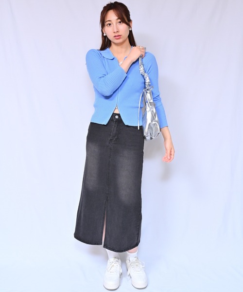 Alite cloth(アリーテクロス)の「フロントスリットデニムロングスカート(デニムスカート・レディース・ブルー/ライトブルー/ブラック/ダークグレー・S/L/M)」の11枚目の写真