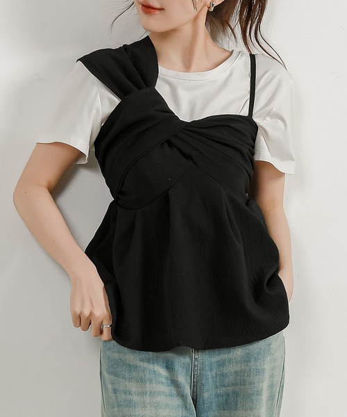 DAY CLOSET(デイ クローゼット)の「【オールシーズン即戦力/シボ加工風/肩紐アシメ/ウエスト切替】ふんわり ボリューム バックシャーリング キャミソール ビスチェ レディース(キャミソール・レディース・ホワイト/ピンク/ブラック/ベージュ・FREE)」の15枚目の写真