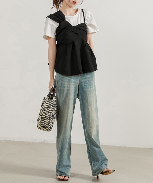 DAY CLOSET(デイ クローゼット)の「【オールシーズン即戦力/シボ加工風/肩紐アシメ/ウエスト切替】ふんわり ボリューム バックシャーリング キャミソール ビスチェ レディース(キャミソール・レディース・ホワイト/ピンク/ブラック/ベージュ・FREE)」の19枚目の写真