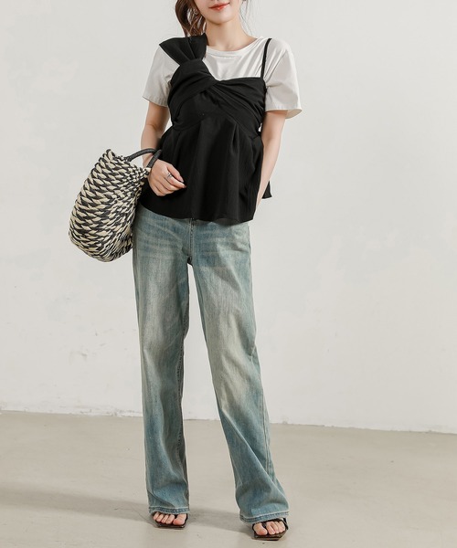 DAY CLOSET(デイ クローゼット)の「【オールシーズン即戦力/シボ加工風/肩紐アシメ/ウエスト切替】ふんわり ボリューム バックシャーリング キャミソール ビスチェ レディース(キャミソール・レディース・ホワイト/ピンク/ブラック/ベージュ・FREE)」の20枚目の写真