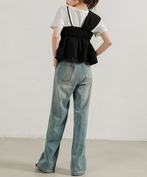 DAY CLOSET(デイ クローゼット)の「【オールシーズン即戦力/シボ加工風/肩紐アシメ/ウエスト切替】ふんわり ボリューム バックシャーリング キャミソール ビスチェ レディース(キャミソール・レディース・ホワイト/ピンク/ブラック/ベージュ・FREE)」の22枚目の写真