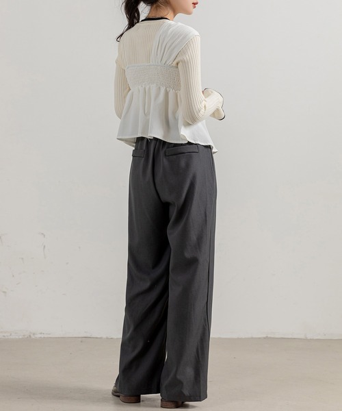 DAY CLOSET(デイ クローゼット)の「【オールシーズン即戦力/シボ加工風/肩紐アシメ/ウエスト切替】ふんわり ボリューム バックシャーリング キャミソール ビスチェ レディース(キャミソール・レディース・ホワイト/ピンク/ブラック/ベージュ・FREE)」の13枚目の写真
