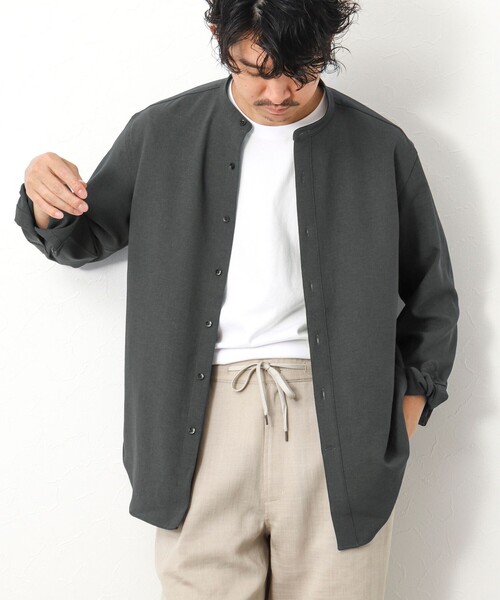 NOLLEY’S(ノーリーズ)の「《吸水速乾》2wayストレッチ バンドカラーシャツ(シャツ/ブラウス・メンズ・ネイビー/ブラック/チャコールグレー・L/M/S)」の1枚目の写真
