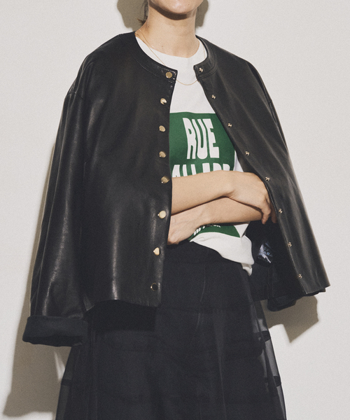 IENA シープクルーネックブルゾン　2024AW IENA(イエナ) 24AWシープクルーネックブルゾンレザージャケット