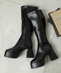 WEGO | WEGO/【24年秋冬新作】ストーム付きワイドヒールロングブーツ(ブーツ)