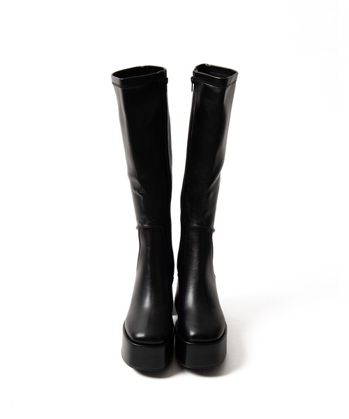 WEGO（ウィゴー）の「WEGO/ストーム付きワイドヒールロングブーツ（ブーツ・レディース・ブラック/ブラック系その他・X-LARGE/LARGE/MEDIUM/SMALL）」の4枚目の写真