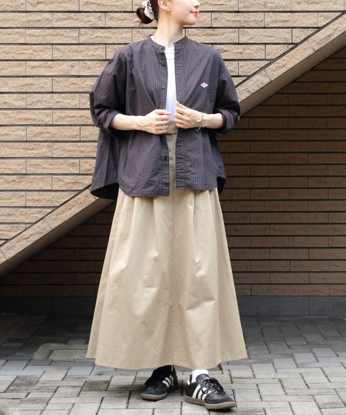 DANTON/ダントン バンドカラーチェックシャツ BAND COLLAR CHECK SHIRT