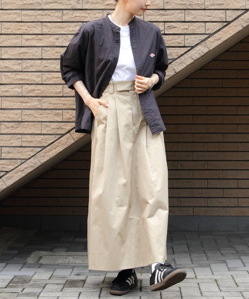 DANTON（ダントン）の「DANTON/ダントン　バンドカラーチェックシャツ　BAND COLLAR CHECK SHIRT　DT-B0290 STC（シャツ/ブラウス・レディース・ライトベージュ/ブラウン・38）」の7枚目の写真