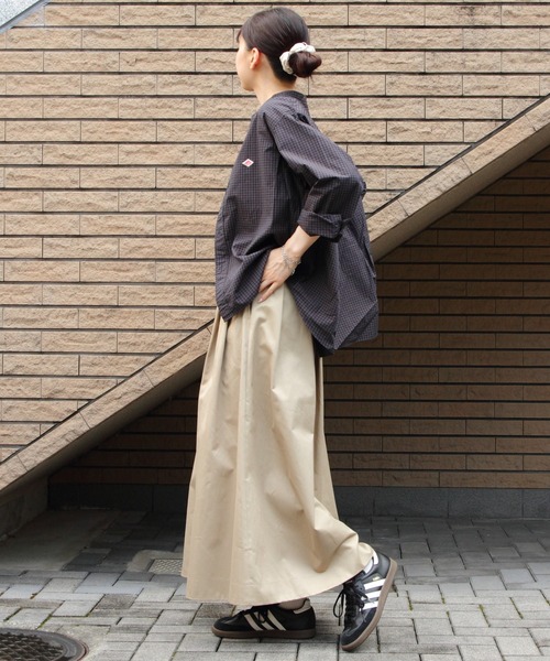 DANTON（ダントン）の「DANTON/ダントン　バンドカラーチェックシャツ　BAND COLLAR CHECK SHIRT　DT-B0290 STC（シャツ/ブラウス・レディース・ライトベージュ/ブラウン・38）」の9枚目の写真
