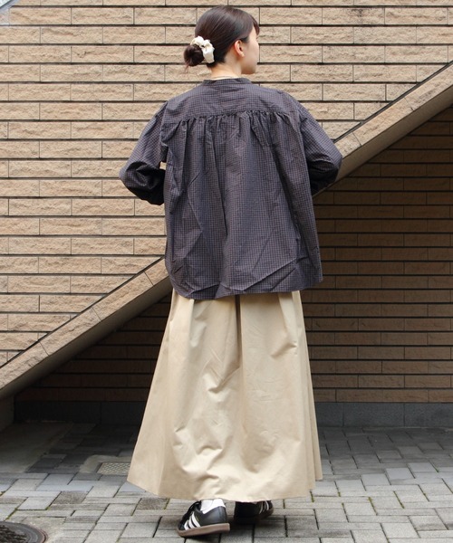 DANTON（ダントン）の「DANTON/ダントン　バンドカラーチェックシャツ　BAND COLLAR CHECK SHIRT　DT-B0290 STC（シャツ/ブラウス・レディース・ライトベージュ/ブラウン・38）」の10枚目の写真