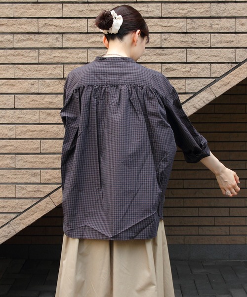 DANTON/ダントン バンドカラーチェックシャツ BAND COLLAR CHECK