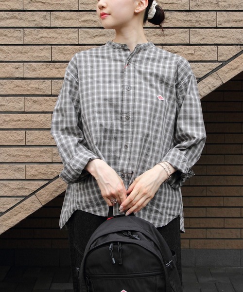 DANTON（ダントン）の「DANTON/ダントン　バンドカラーチェックシャツ　BAND COLLAR CHECK SHIRT　DT-B0290 STC（シャツ/ブラウス・レディース・ライトベージュ/ブラウン・38）」の14枚目の写真
