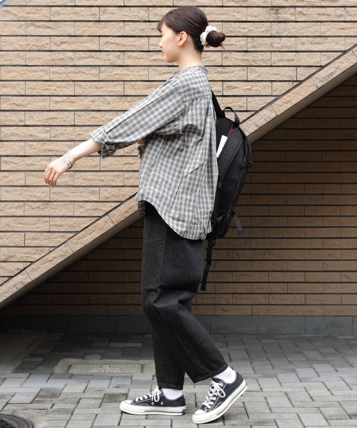 DANTON（ダントン）の「DANTON/ダントン　バンドカラーチェックシャツ　BAND COLLAR CHECK SHIRT　DT-B0290 STC（シャツ/ブラウス・レディース・ライトベージュ/ブラウン・38）」の19枚目の写真