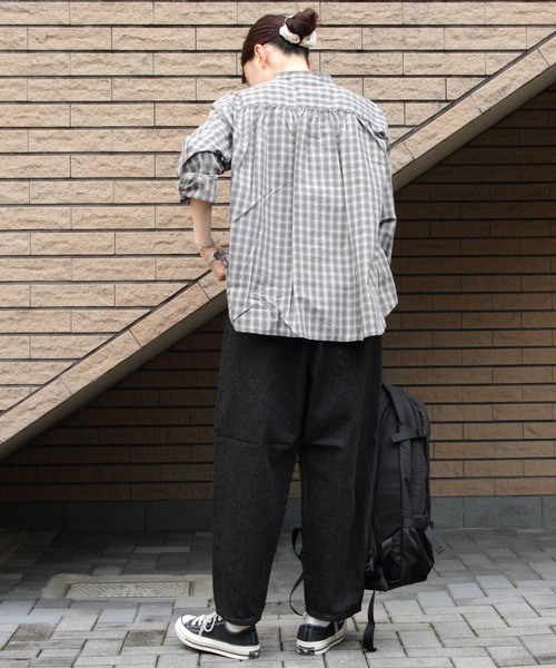 DANTON（ダントン）の「DANTON/ダントン　バンドカラーチェックシャツ　BAND COLLAR CHECK SHIRT　DT-B0290 STC（シャツ/ブラウス・レディース・ライトベージュ/ブラウン・38）」の20枚目の写真