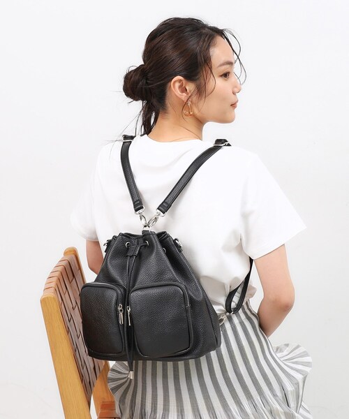 OPAQUE.CLIP（オペークドットクリップ）の「◆【マルチWAY】フロントダブルポケット巾着ショルダーバッグ（ショルダーバッグ・レディース・アイボリー/ブラック・00）」の14枚目の写真