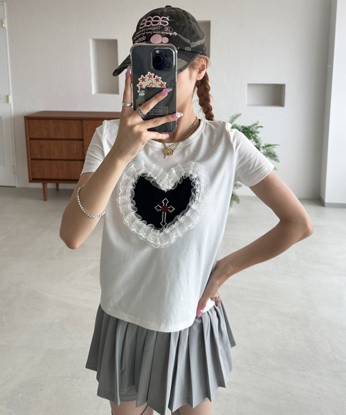 セール】2wayチュールハートオープントップス（Tシャツ/カットソー