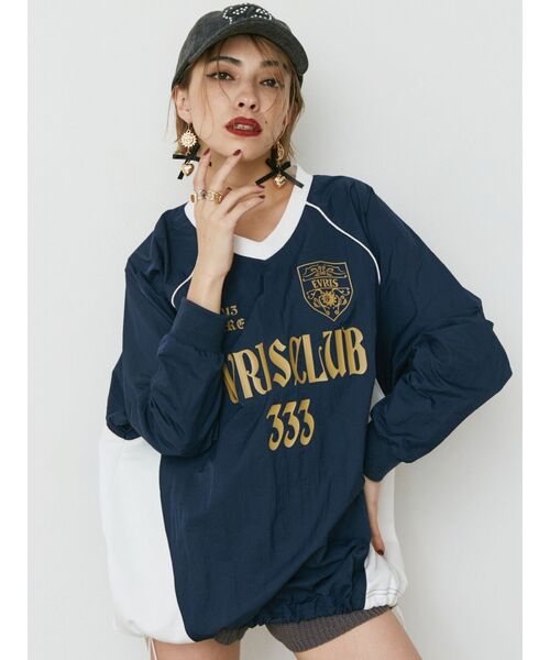 EVRIS（エヴリス）の「ブロケットコアナイロンユニフォームトップス（Tシャツ/カットソー・レディース・ブラック/レッド/ネイビー・FREE）」の9枚目の写真