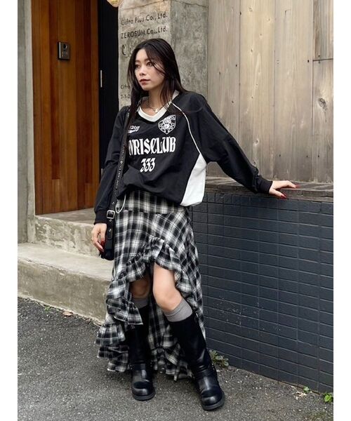 EVRIS（エヴリス）の「ブロケットコアナイロンユニフォームトップス（Tシャツ/カットソー・レディース・ブラック/レッド/ネイビー・FREE）」の16枚目の写真