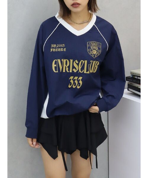 EVRIS（エヴリス）の「ブロケットコアナイロンユニフォームトップス（Tシャツ/カットソー・レディース・ブラック/レッド/ネイビー・FREE）」の2枚目の写真