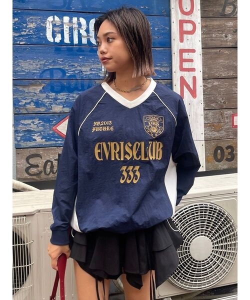 EVRIS（エヴリス）の「ブロケットコアナイロンユニフォームトップス（Tシャツ/カットソー・レディース・ブラック/レッド/ネイビー・FREE）」の6枚目の写真