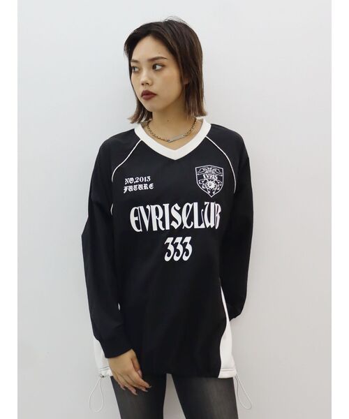 EVRIS（エヴリス）の「ブロケットコアナイロンユニフォームトップス（Tシャツ/カットソー・レディース・ブラック/レッド/ネイビー・FREE）」の7枚目の写真