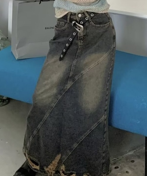 DEVICE(デバイス)の「オーバーダイ ダメージ グランジ デニムスカート(デニムスカート・レディース・ブルー・FREE)」の20枚目の写真