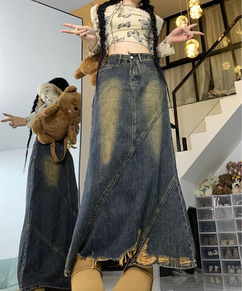 【大人デニム♪】 ST. AGNI オーガニックデニム マキシスカート 大人デニム♪】 ST. AGNI オーガニックデニム マキシスカート