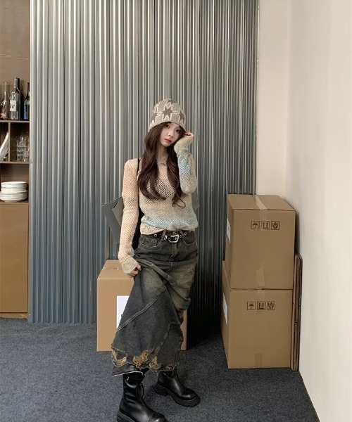 DEVICE(デバイス)の「オーバーダイ ダメージ グランジ デニムスカート(デニムスカート・レディース・ブルー・FREE)」の12枚目の写真