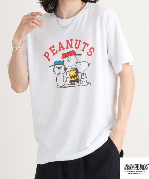 PEANUTS(ピーナッツ)の「PEANUTS カノコ 半袖Tシャツ(Tシャツ/カットソー・メンズ・ホワイト/ブラック/ブルーグレー/ブラック系/ライトカーキ/サックスブルー系・M/L/LL)」の15枚目の写真