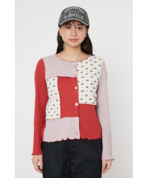 RODEO CROWNS WIDE BOWL（ロデオクラウンズワイドボウル）の「パッチワーク2WAYリブトップス（カーディガン/ボレロ・レディース・ブラック系その他/レッド系その他・FREE）」の12枚目の写真