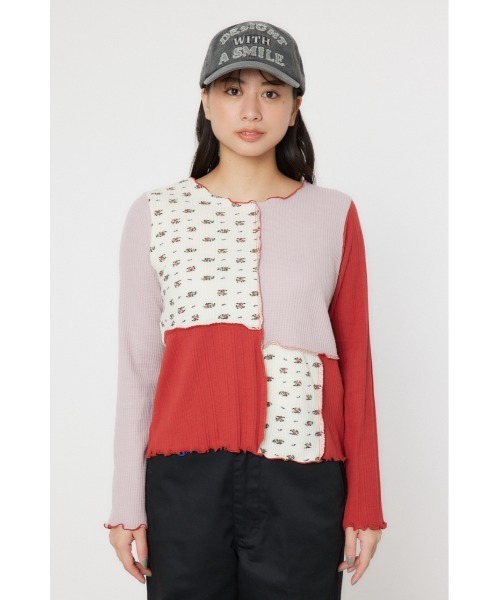 RODEO CROWNS WIDE BOWL（ロデオクラウンズワイドボウル）の「パッチワーク2WAYリブトップス（カーディガン/ボレロ・レディース・ブラック系その他/レッド系その他・FREE）」の9枚目の写真