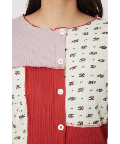 RODEO CROWNS WIDE BOWL（ロデオクラウンズワイドボウル）の「パッチワーク2WAYリブトップス（カーディガン/ボレロ・レディース・ブラック系その他/レッド系その他・FREE）」の7枚目の写真