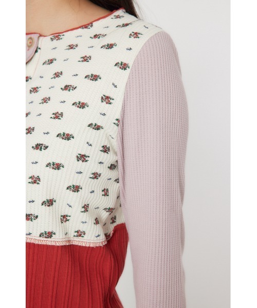 RODEO CROWNS WIDE BOWL（ロデオクラウンズワイドボウル）の「パッチワーク2WAYリブトップス（カーディガン/ボレロ・レディース・ブラック系その他/レッド系その他・FREE）」の6枚目の写真