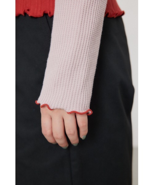 RODEO CROWNS WIDE BOWL（ロデオクラウンズワイドボウル）の「パッチワーク2WAYリブトップス（カーディガン/ボレロ・レディース・ブラック系その他/レッド系その他・FREE）」の4枚目の写真