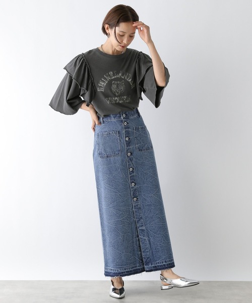 MSGM デニム ボタンフロント ロングスカート ROSETTA GETTY｜フロントボタンデニムスカート