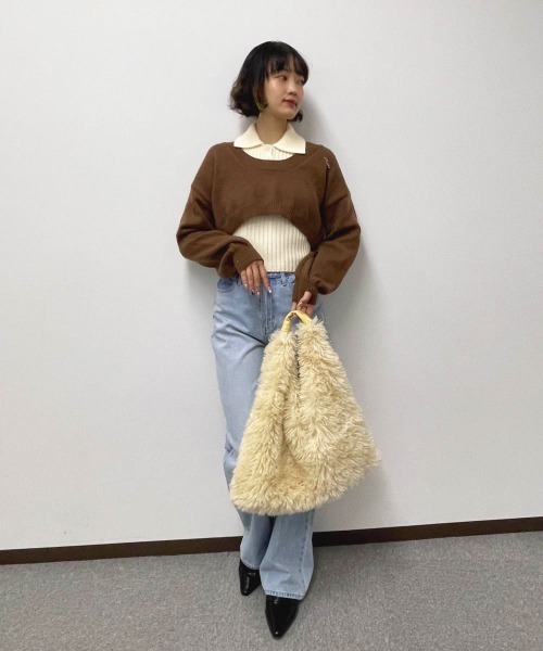 ENIM BY VICKY(エニムバイビッキー)の「ショートニットトップスxノースリリブポロセット(アンサンブル・レディース・グレー/ブラウン・M)」の18枚目の写真