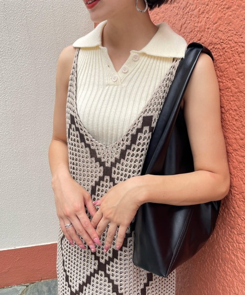 ENIM BY VICKY(エニムバイビッキー)の「ショートニットトップスxノースリリブポロセット(アンサンブル・レディース・グレー/ブラウン・M)」の22枚目の写真