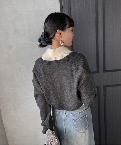 ENIM BY VICKY(エニムバイビッキー)の「ショートニットトップスxノースリリブポロセット(アンサンブル・レディース・グレー/ブラウン・M)」の12枚目の写真