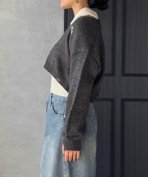 ENIM BY VICKY(エニムバイビッキー)の「ショートニットトップスxノースリリブポロセット(アンサンブル・レディース・グレー/ブラウン・M)」の14枚目の写真
