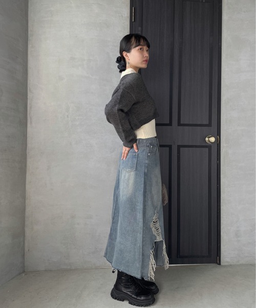 ENIM BY VICKY(エニムバイビッキー)の「ショートニットトップスxノースリリブポロセット(アンサンブル・レディース・グレー/ブラウン・M)」の6枚目の写真