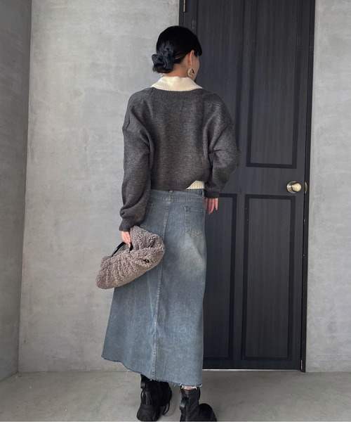 ENIM BY VICKY(エニムバイビッキー)の「ショートニットトップスxノースリリブポロセット(アンサンブル・レディース・グレー/ブラウン・M)」の7枚目の写真