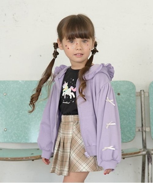 セール】【毛玉バイバイ裏毛】リボン付きフリルジップパーカ（パーカー